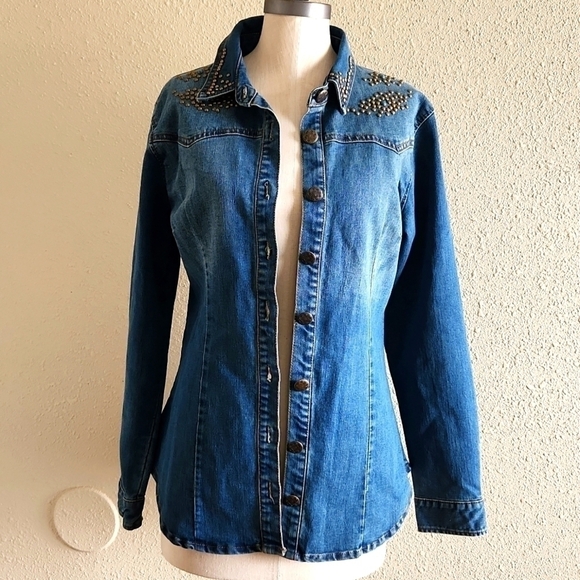 Cinco Ranch Western Denim Button Down Shirt - Picture 1 of 9